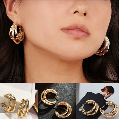 Punk Oval Hoop Earrings Metallic Geometric Ear Buckle Minimalist Style