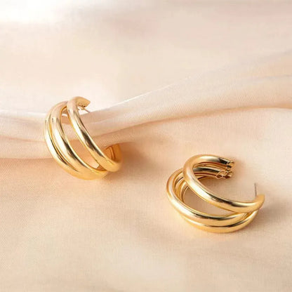 Punk Oval Hoop Earrings Metallic Geometric Ear Buckle Minimalist Style