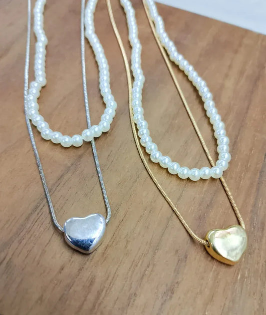 Elegant Double Layer Heart Pearl Pendent