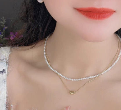 Elegant Double Layer Heart Pearl Pendent