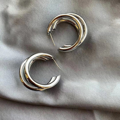 Punk Oval Hoop Earrings Metallic Geometric Ear Buckle Minimalist Style