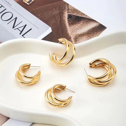 Punk Oval Hoop Earrings Metallic Geometric Ear Buckle Minimalist Style