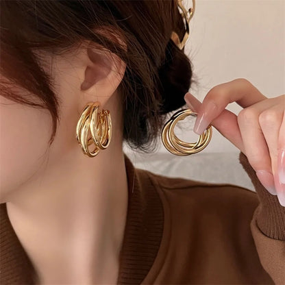 Punk Oval Hoop Earrings Metallic Geometric Ear Buckle Minimalist Style