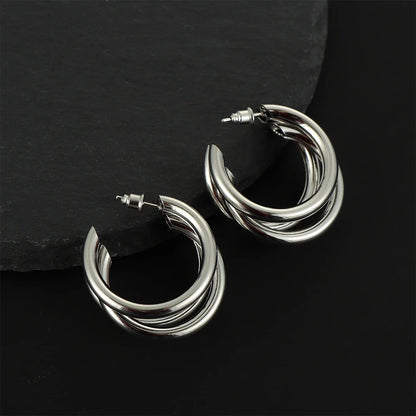 Punk Oval Hoop Earrings Metallic Geometric Ear Buckle Minimalist Style