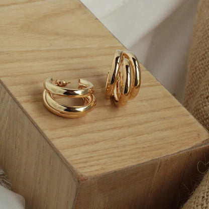 Punk Oval Hoop Earrings Metallic Geometric Ear Buckle Minimalist Style