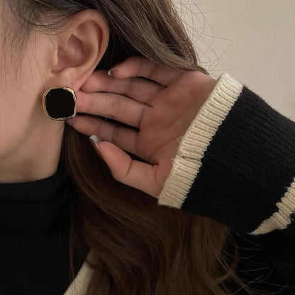 French Square Earrings Elegant Metallic Personalized Irregular Square Earrings